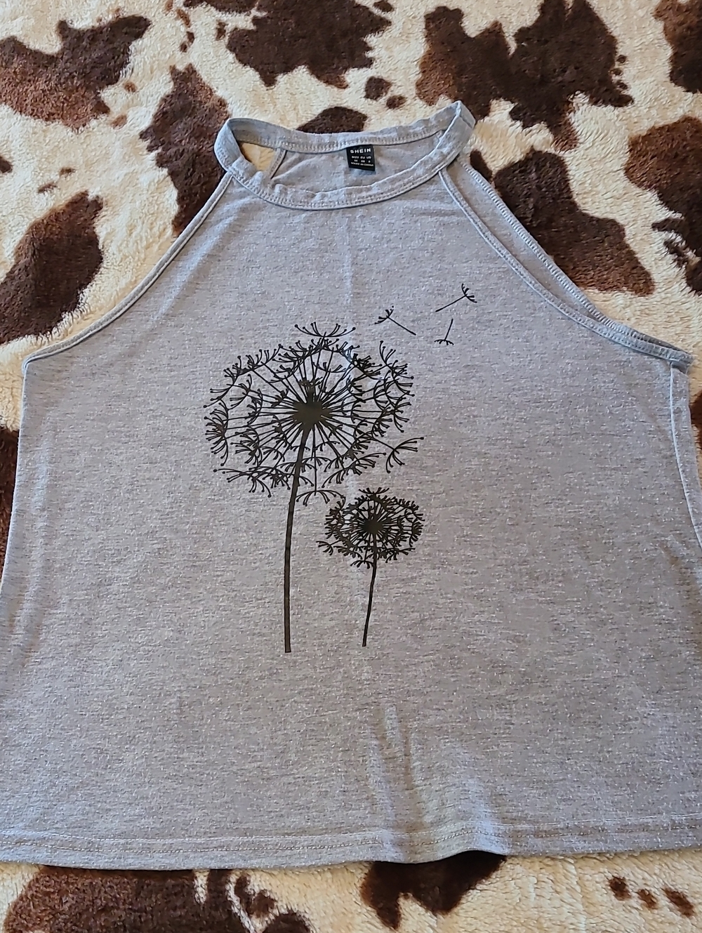 SHEIN Light Gray Dandelion Graphic Halter Tank